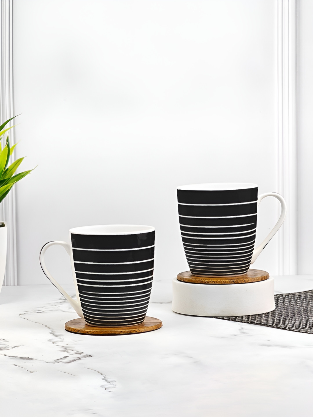 UPC For Dad Black Striped Ceramic Handmade 2 Piece Mugs-260ml