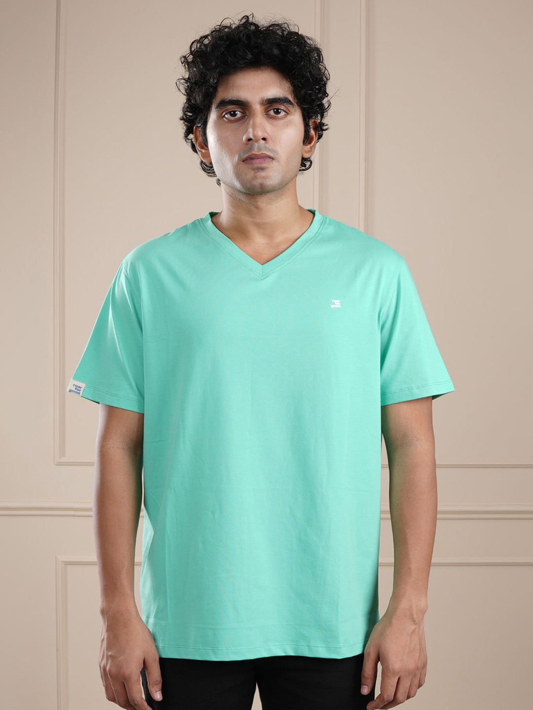 ROAR FOR GOOD Men V-Neck Organic Cotton Solid T-shirt