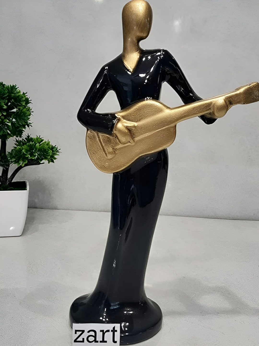Zart Lady Guitar Black Polyresin Matte Living Room Music Medium Showpiece - 13 Inches