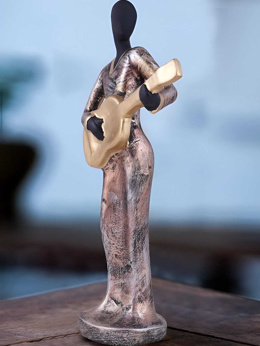 Zart Lady Guitar Copper Polyresin Glossy Living Room Medium Showpiece - 13 Inches