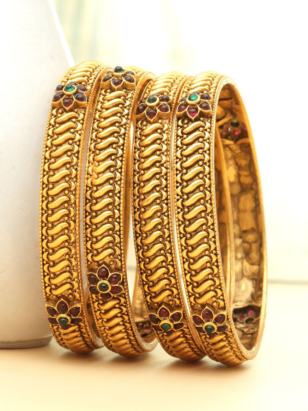 PANASH Pack Of 4 24 CT Gold-Plated Antique Bangles