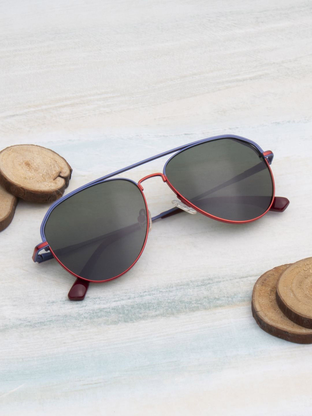 Ted Smith Unisex Metal Red & Blue -Green Lens Aviator Sunglasses for with Polarised Lens