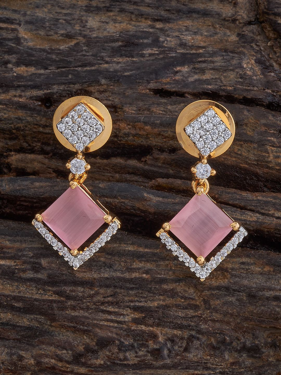 Kushal's Fashion Jewellery Embellished Bridal Red Gold Plated CZ Floral Drop Earrings