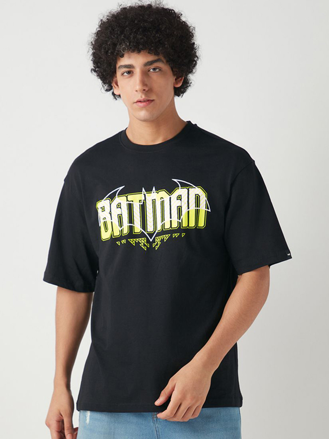 Bewakoof Men Typography Printed Round Neck Cotton Oversized Batman T-shirt
