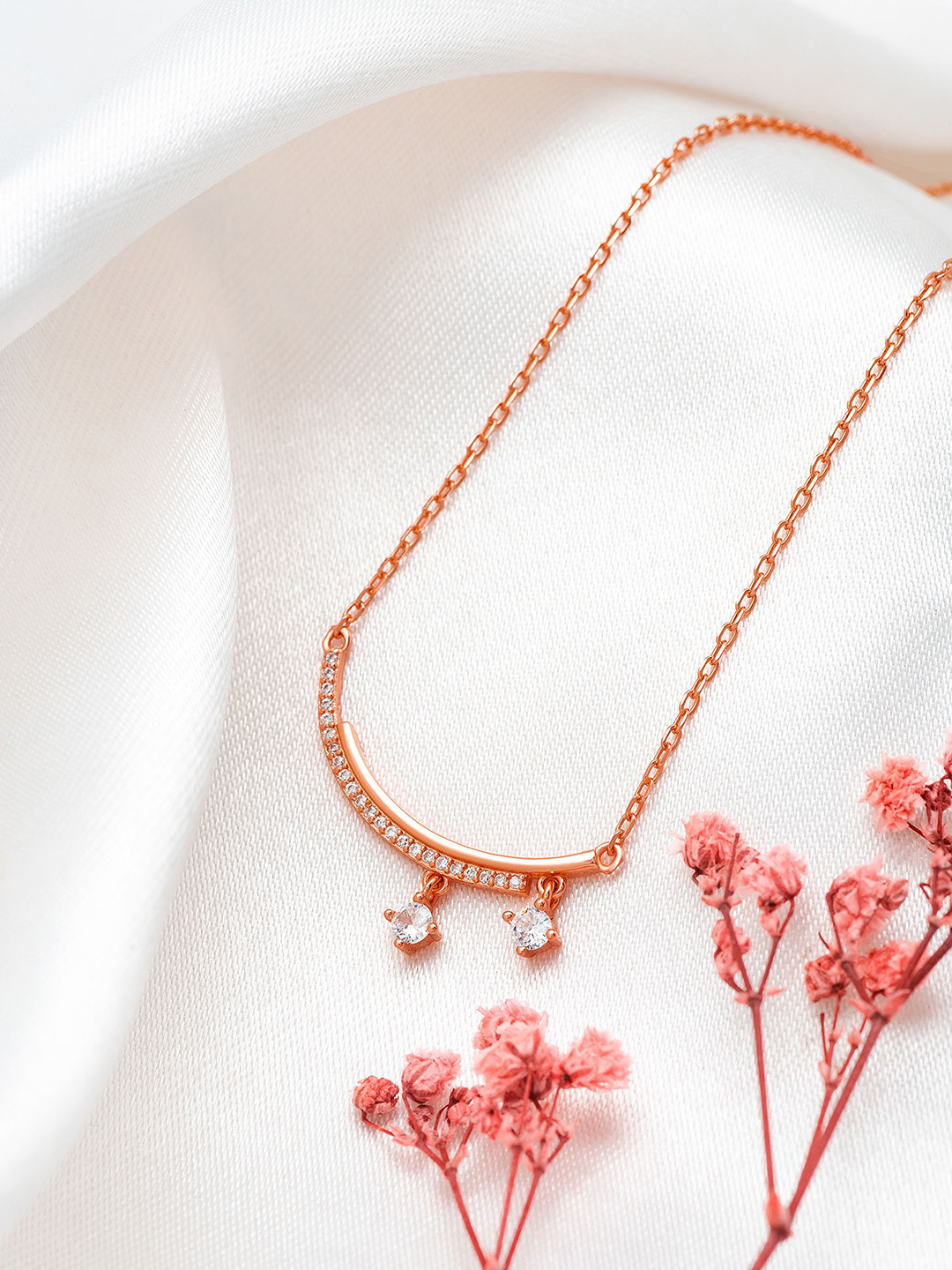 SILBERRY 925 terling Silver Rose Gold-Plated Cubic Zirconia Necklace