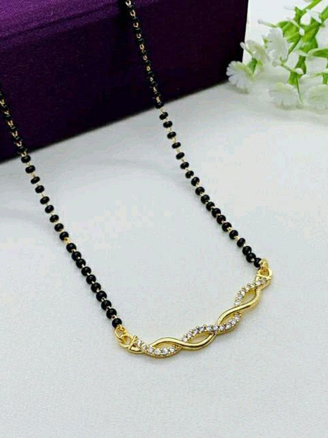 Wynona Tanmaniya Gold-Plated Stones Studded Beaded Short Mangalsutra