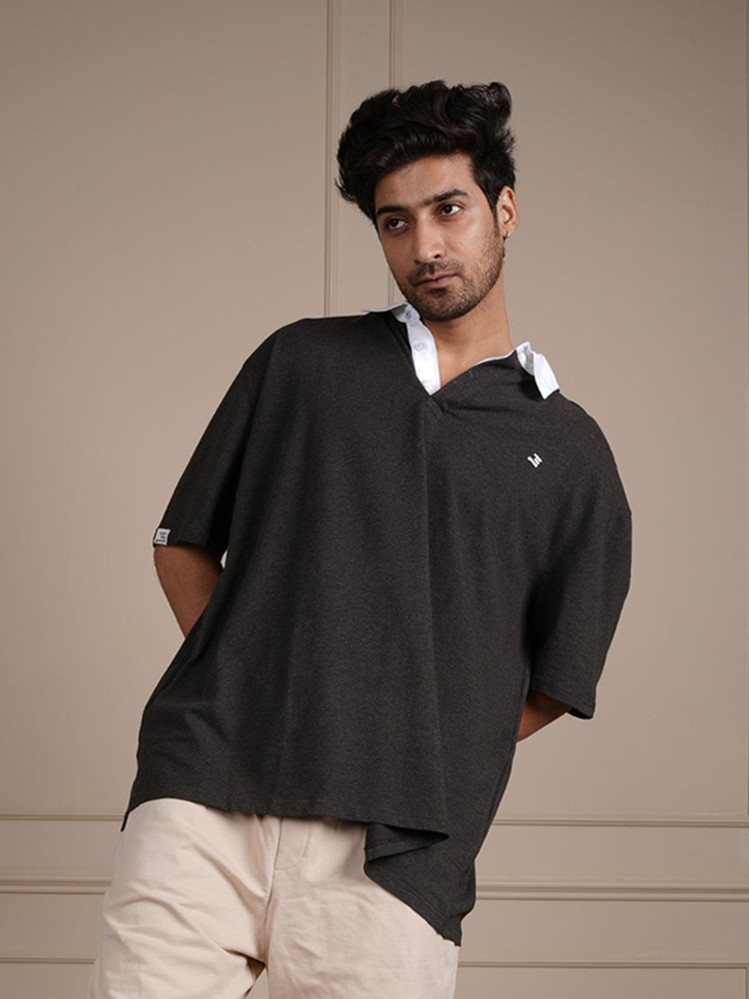 ROAR FOR GOOD Men Polo Collar Organic Cotton Solid Oversized T-shirt