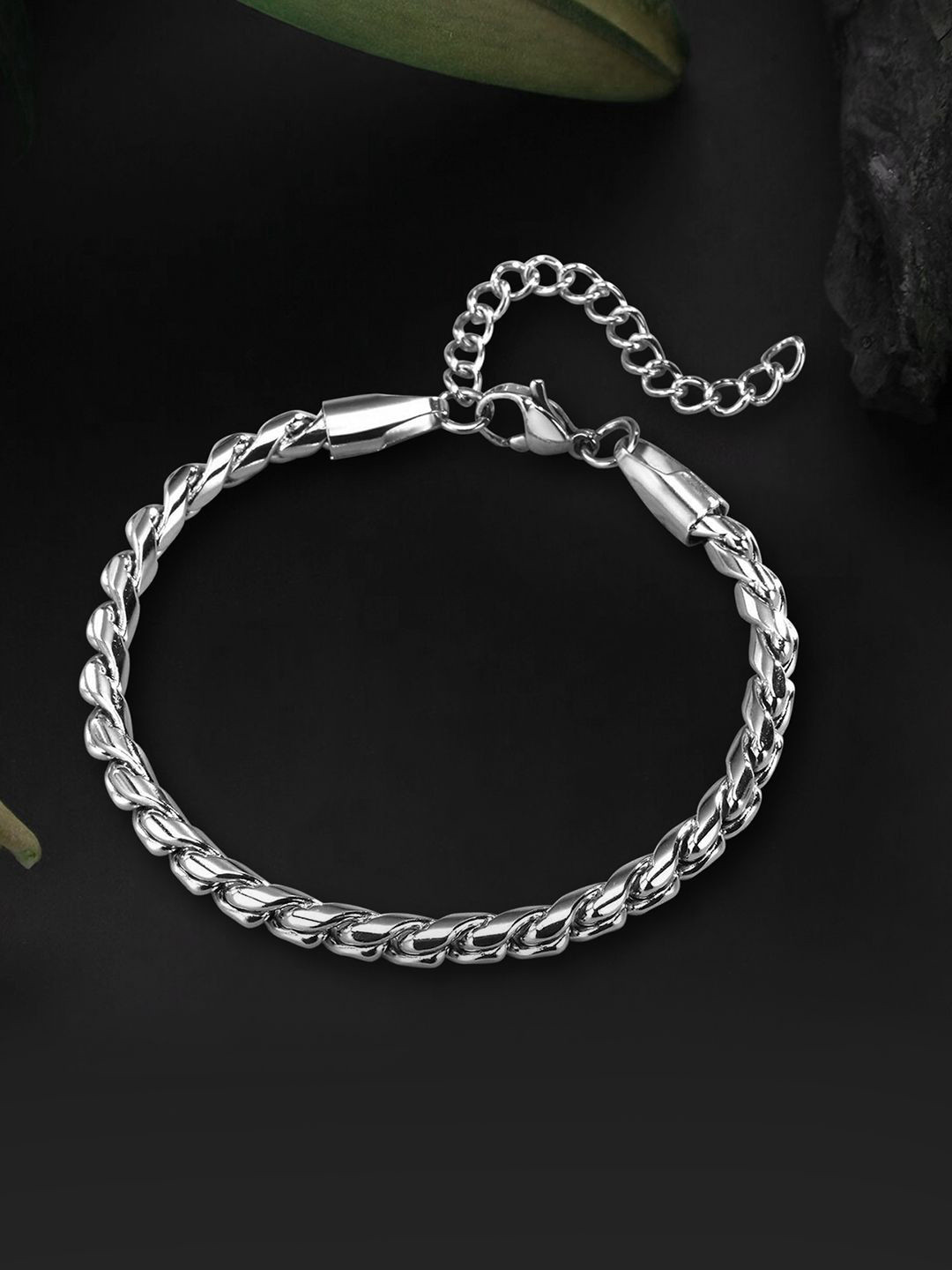 Peora Men Silver-Plated Stainless Steel Openable Link Bracelet