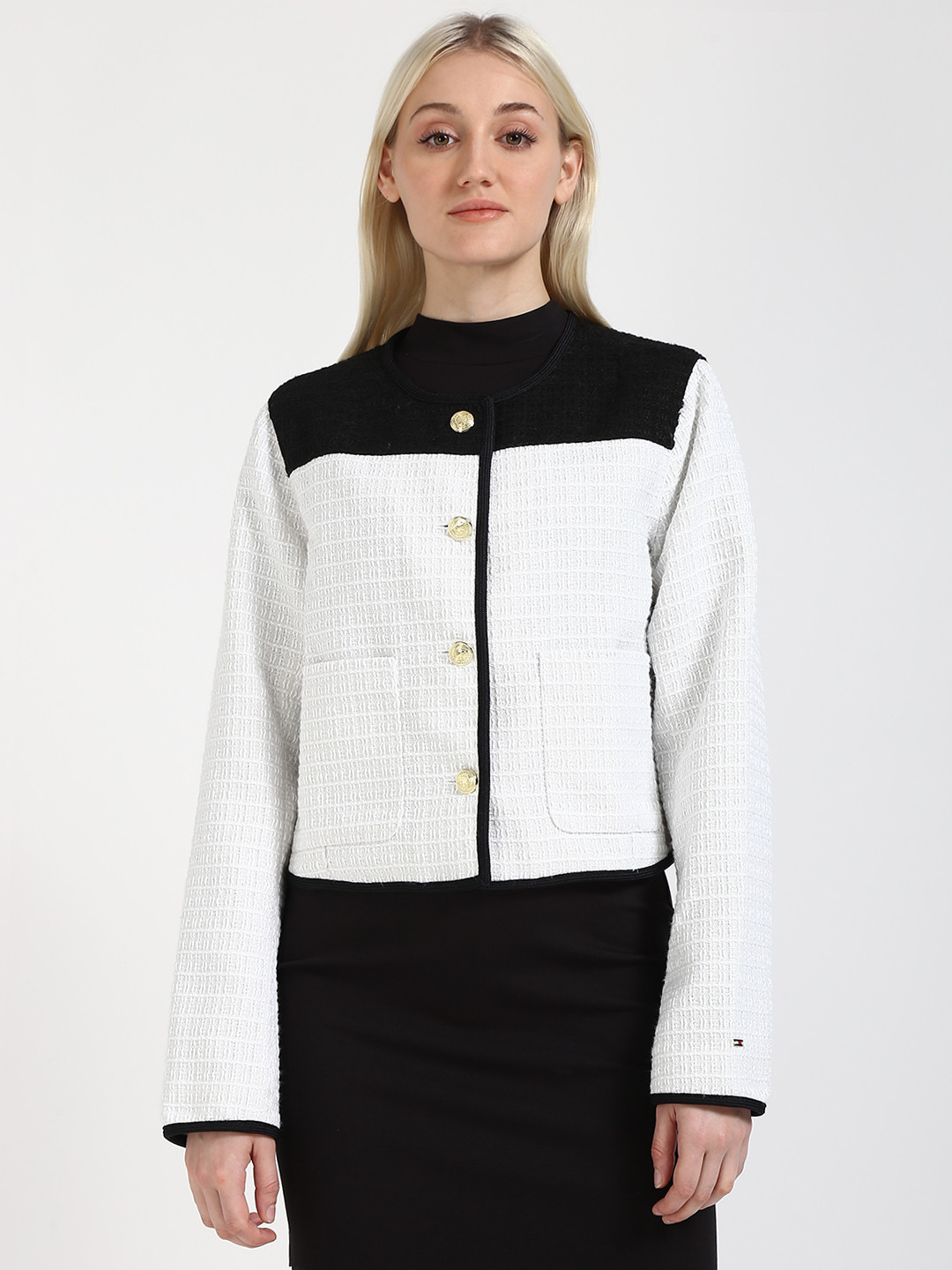 Tommy Hilfiger Women Collarless Colourblocked Casual Tailored Jacket