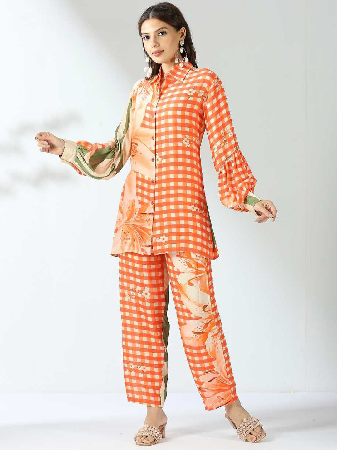 Label Ishnya Printed Shirt Collar Shirt & Trousers Co-Ords