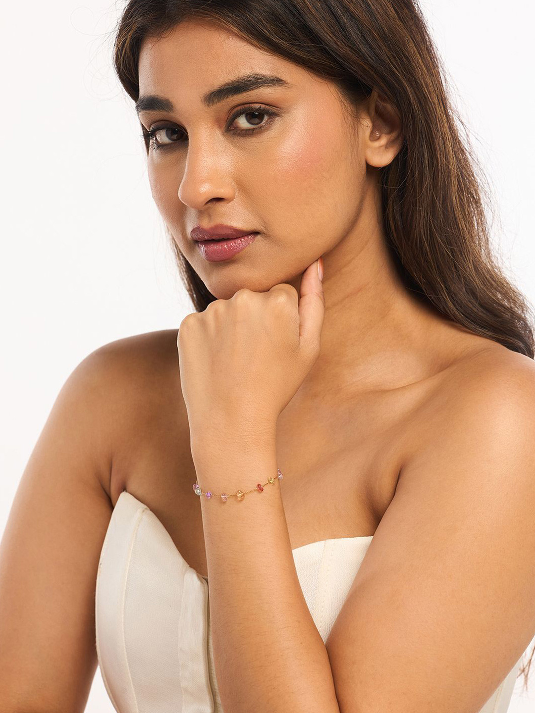 WHITE LIES Gold-Plated Artificial Stones And Beads Charm Bracelet