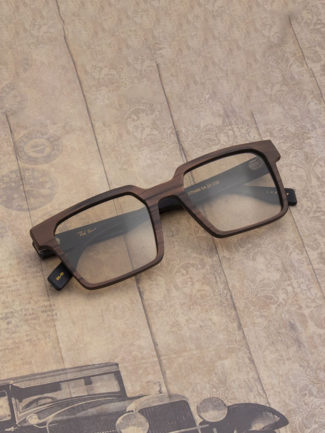 Ted Smith Unisex Brown Aesthetic Square Luxury Acetate Sunglasses With Polarised Lens