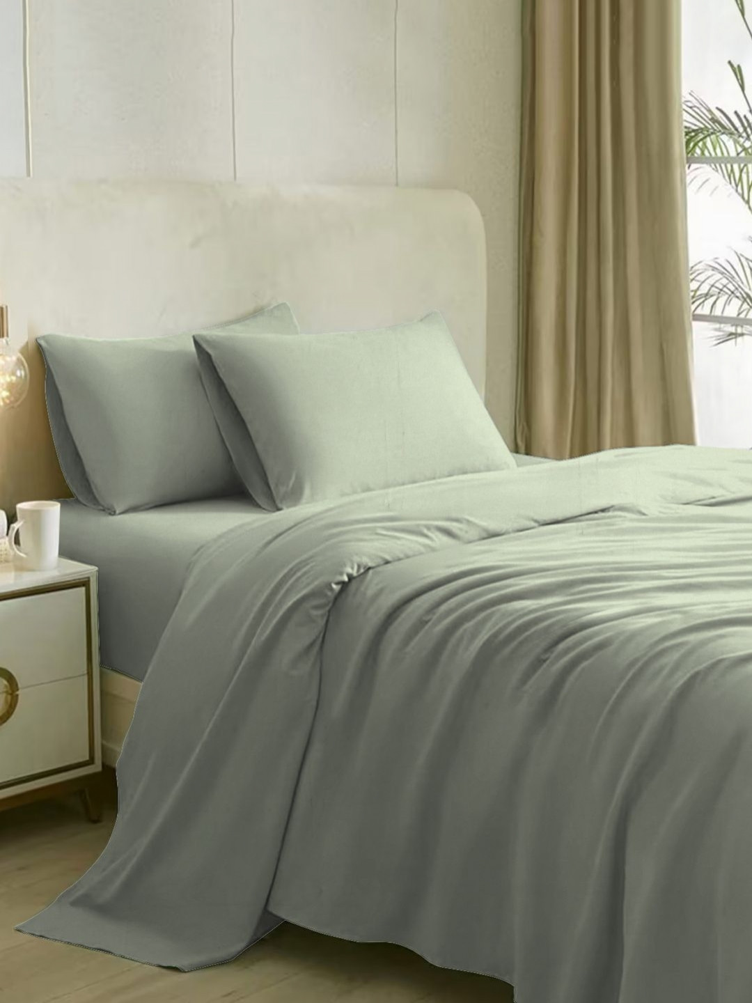 MARK HOME Silver-Toned Cotton 210 TC King Bedsheet with 2 Pillow Covers-2.74 m x 2.74 m