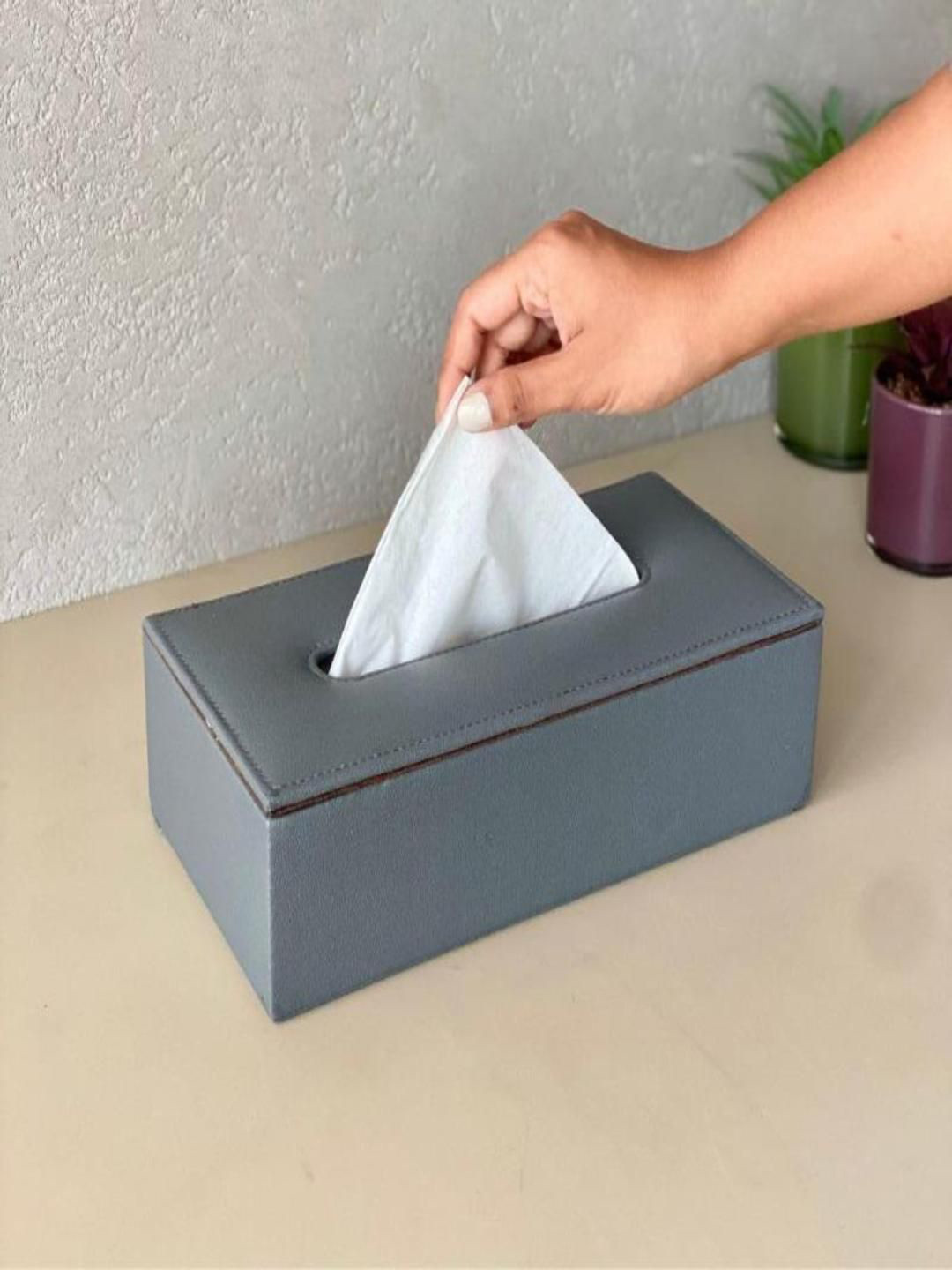Mason Home Grey Leather Tissue Holder