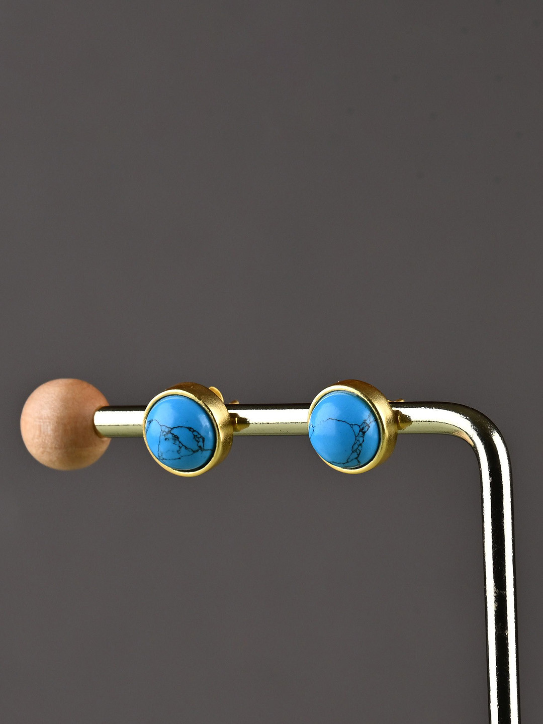 TOTAPARI Vishuddhi Chakra Gold-Plated Turquoise Stone Studded Circular Studs