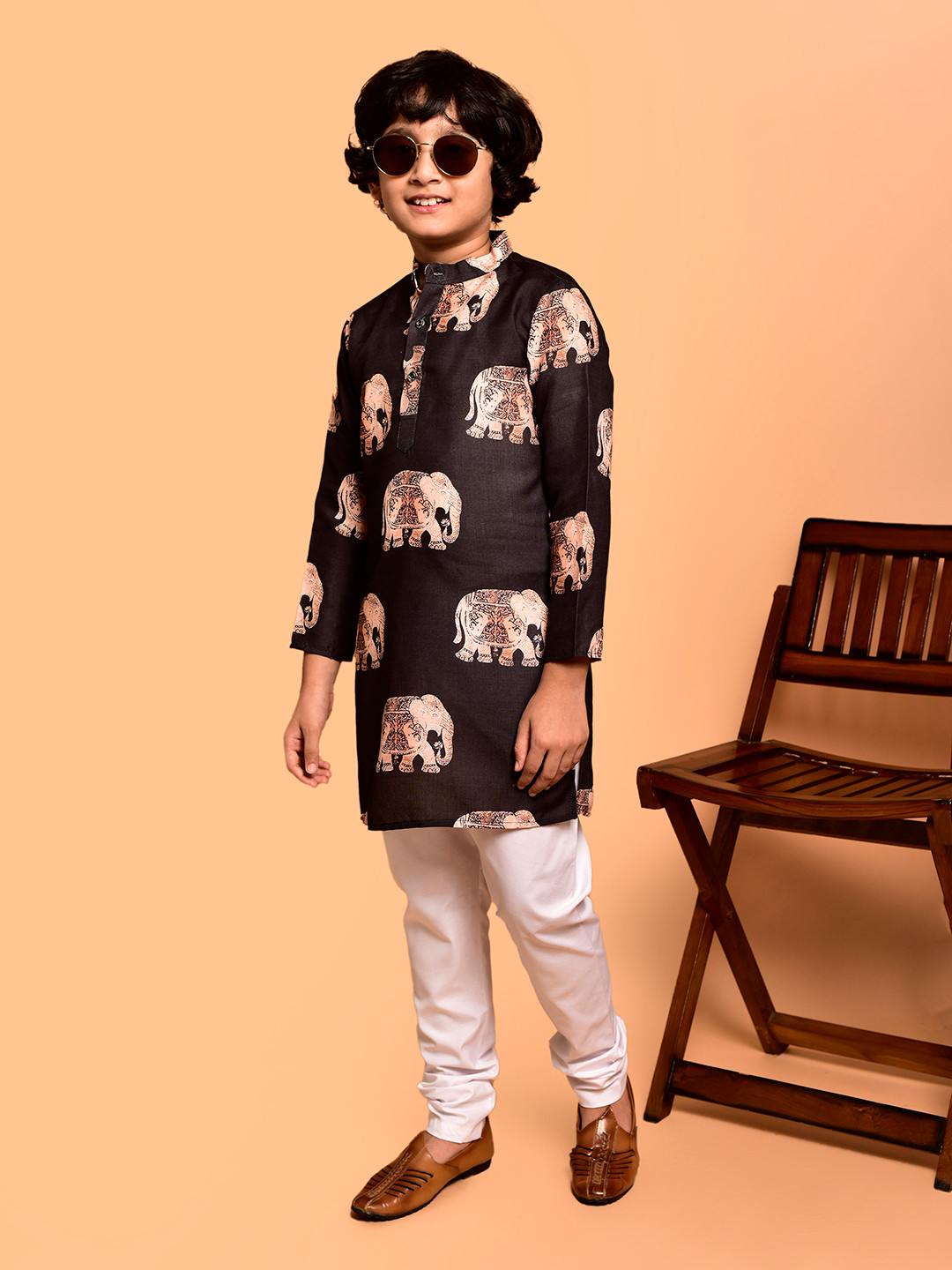 PRINTINDIA Boys Animal Printed Regular Straight Kurta with Churidar