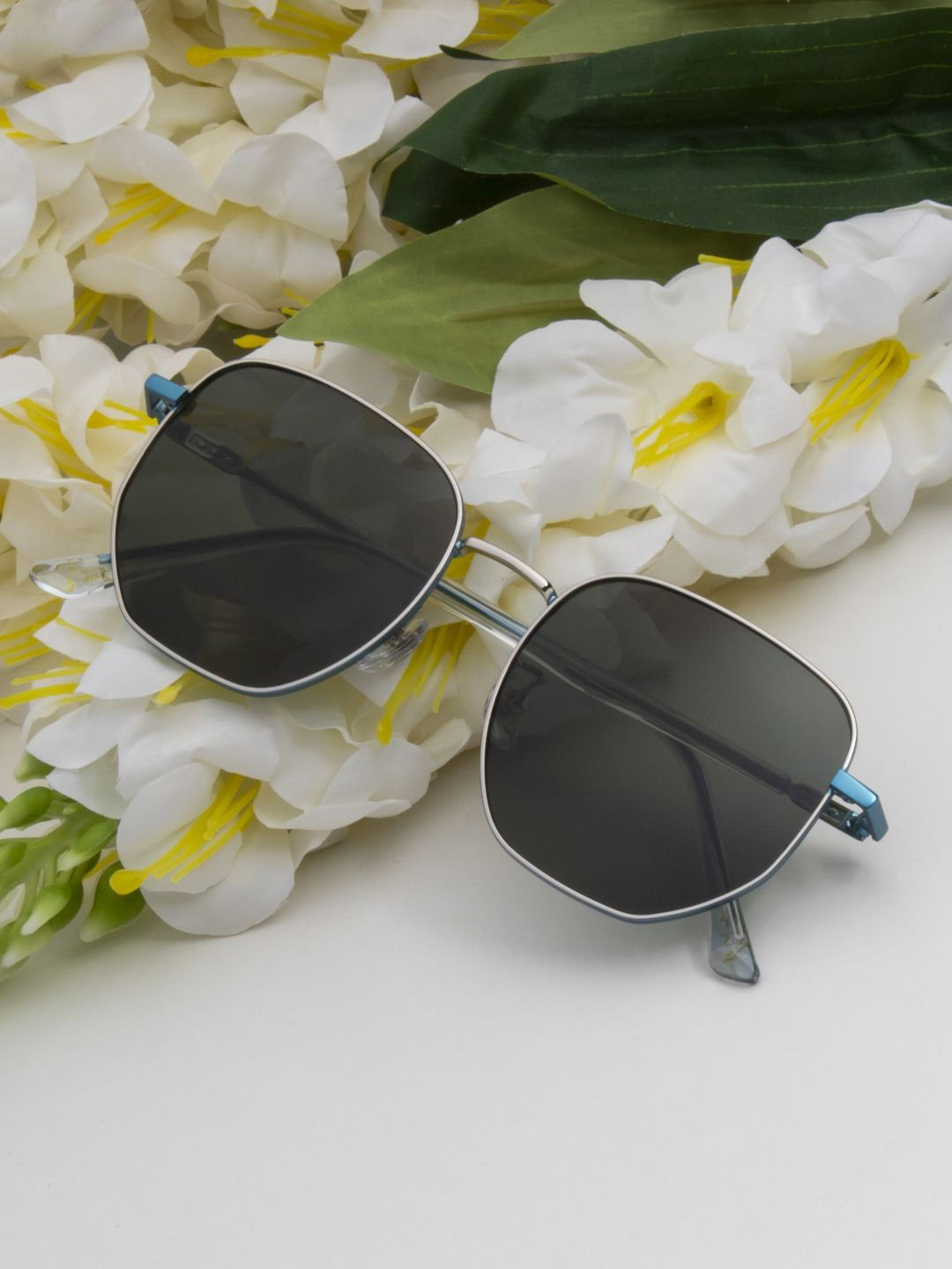 Ted Smith Unisex Blue-Green Metal Square Sunglasses With Polarised Lens