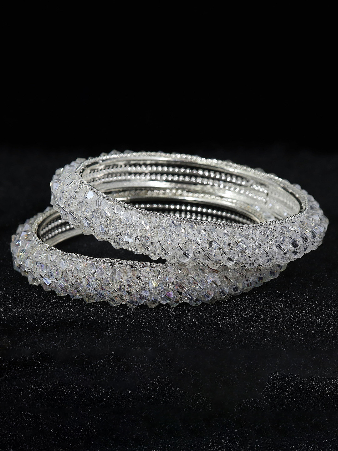 ZULKA Set of 2 Alloy Metal with Pearls Studded Bangles Bracelet