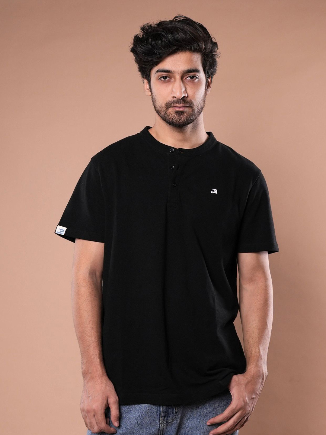 ROAR FOR GOOD Men Henley Neck Solid Organic Cotton T-shirt