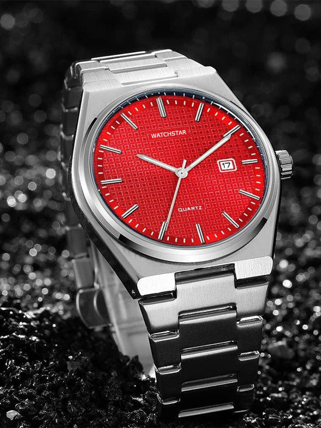 WATCHSTAR Men Round Patterned Dial Straps Analogue Watch Royal red