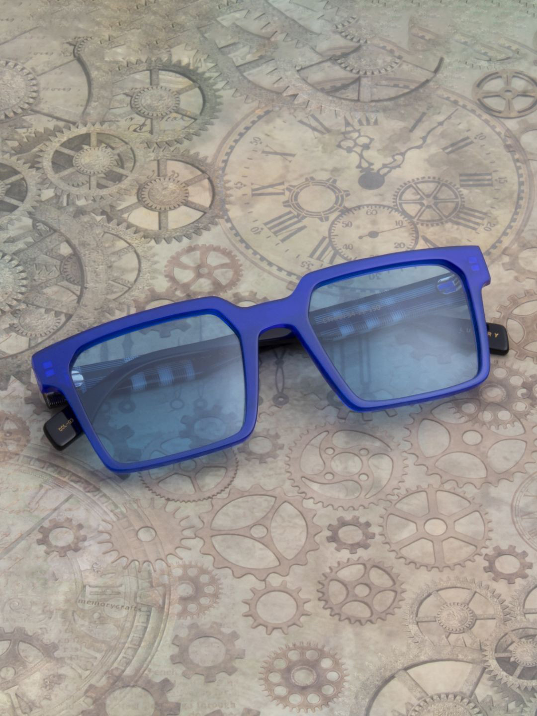 Ted Smith Unisex Blue Aesthetic Square Premium Acetate Sunglasses with Polarised Lens