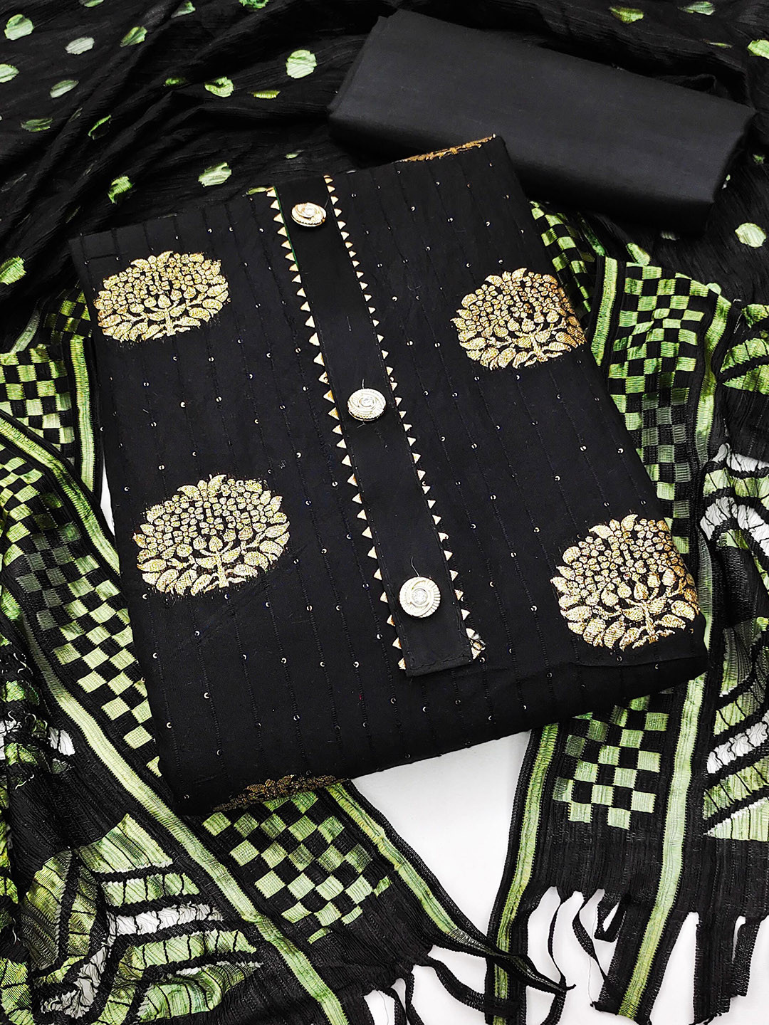 Maroosh Ethnic Motifs Embellished Gotta Patti Cotton Jacquard Unstitched Dress Material