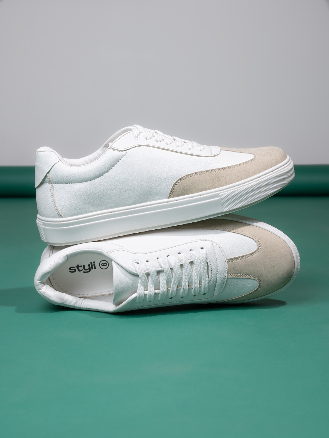 Styli Men White Colorblock Casual Sneakers