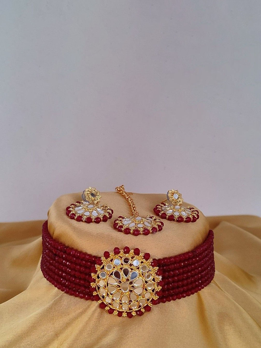 Gyaan Jewels Crystal Stone-Studded & Beaded Jewellery Set