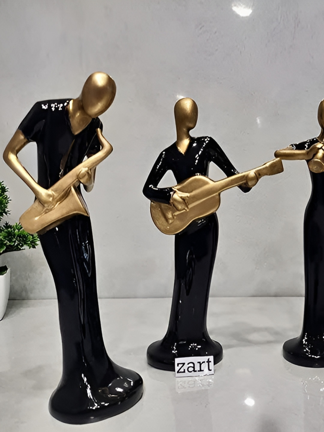Zart Lady Hand Musical instrument Set Black Polyresin Glossy Living Room Set of 4 Medium Showpieces - 13 Inches