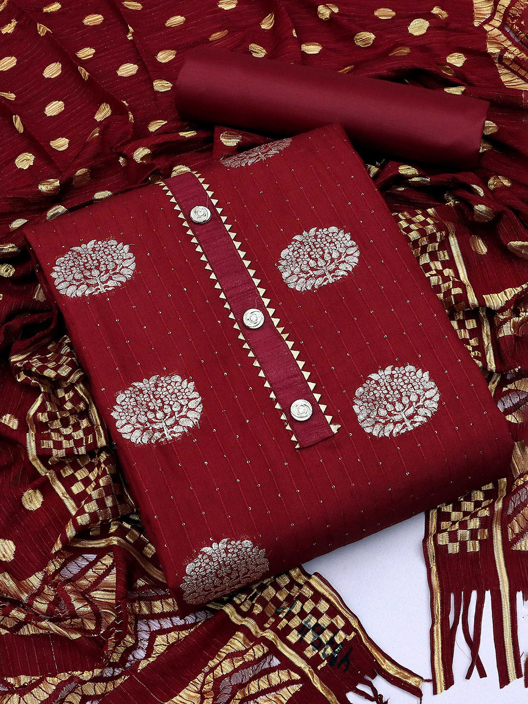 Maroosh Floral Woven Design Sequined Unstitched Dress Material