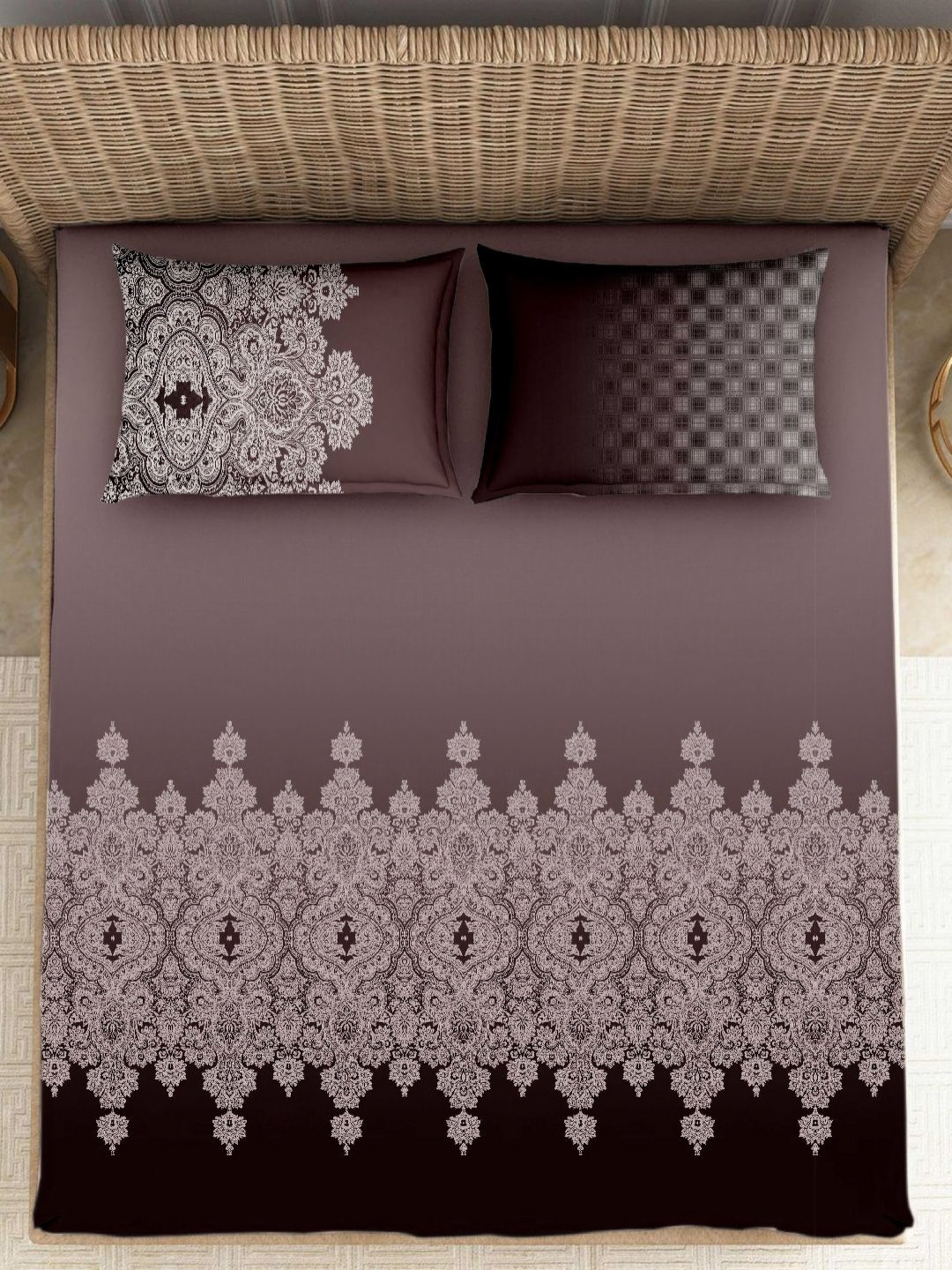 VINTANA Magenta Ethnic Motifs Cotton 250 TC King Fine Bedsheet with 2 Pillow Covers-274 x 274 cm