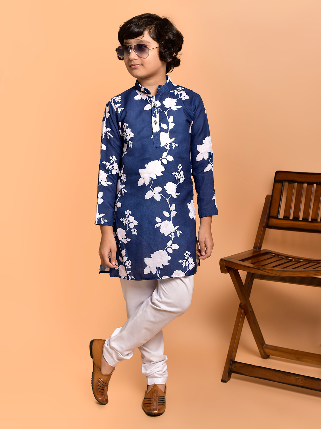 PRINTINDIA Boys Floral Printed Regular Straight Kurta with Pyjamas