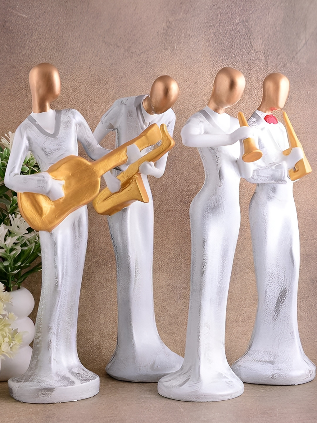Zart Lady Hand Musical instrument White Polyresin Matte Living Room Music Set of 4 Medium Showpieces - 13 Inches
