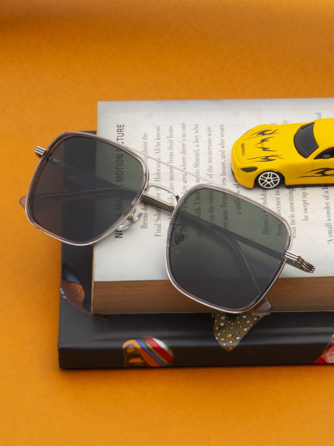 Ted Smith Unisex Metal Silver-Green Polarised Lens Square-Aviator Sunglasses