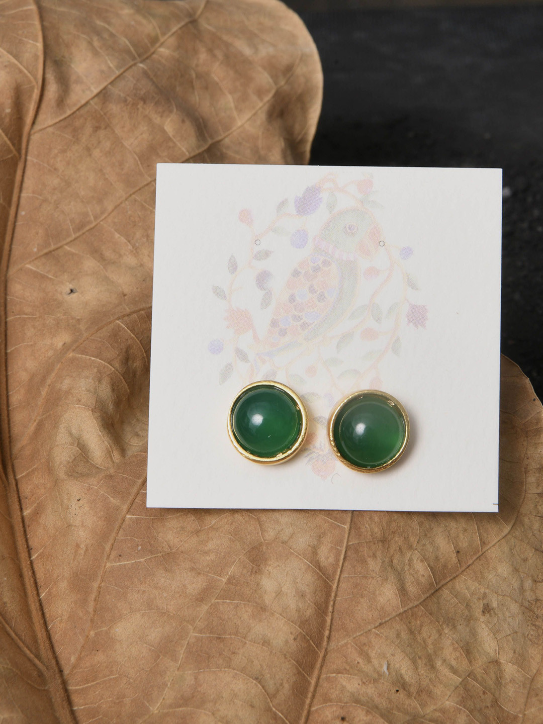 TOTAPARI Heart Chakra Gold-Plated Onyx Stone Studded Circular Studs