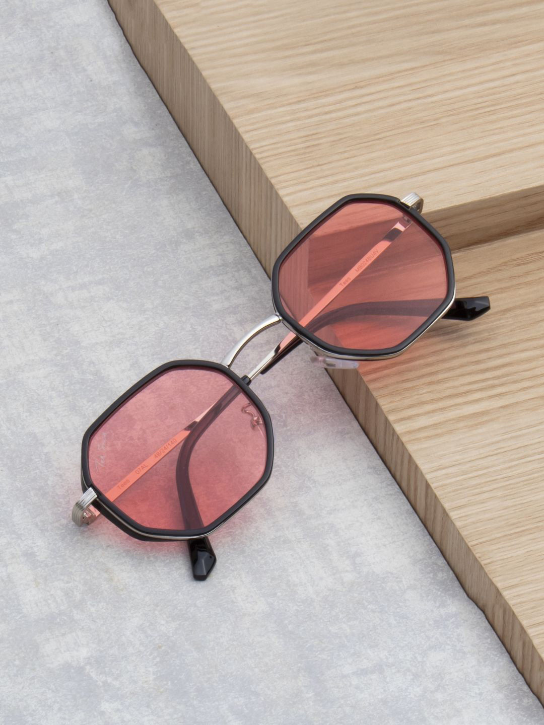 Ted Smith Unisex Pink UV Protected Lens Octagon Sunglasses