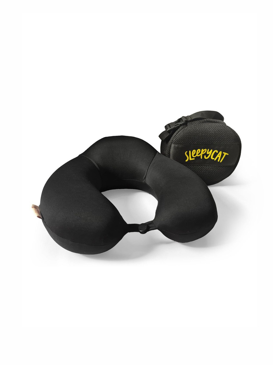 SleepyCat Black Solid Polyester Breathable Firm Memory Foam Travel Pillow-22.86 x 25 x 8.89 cm