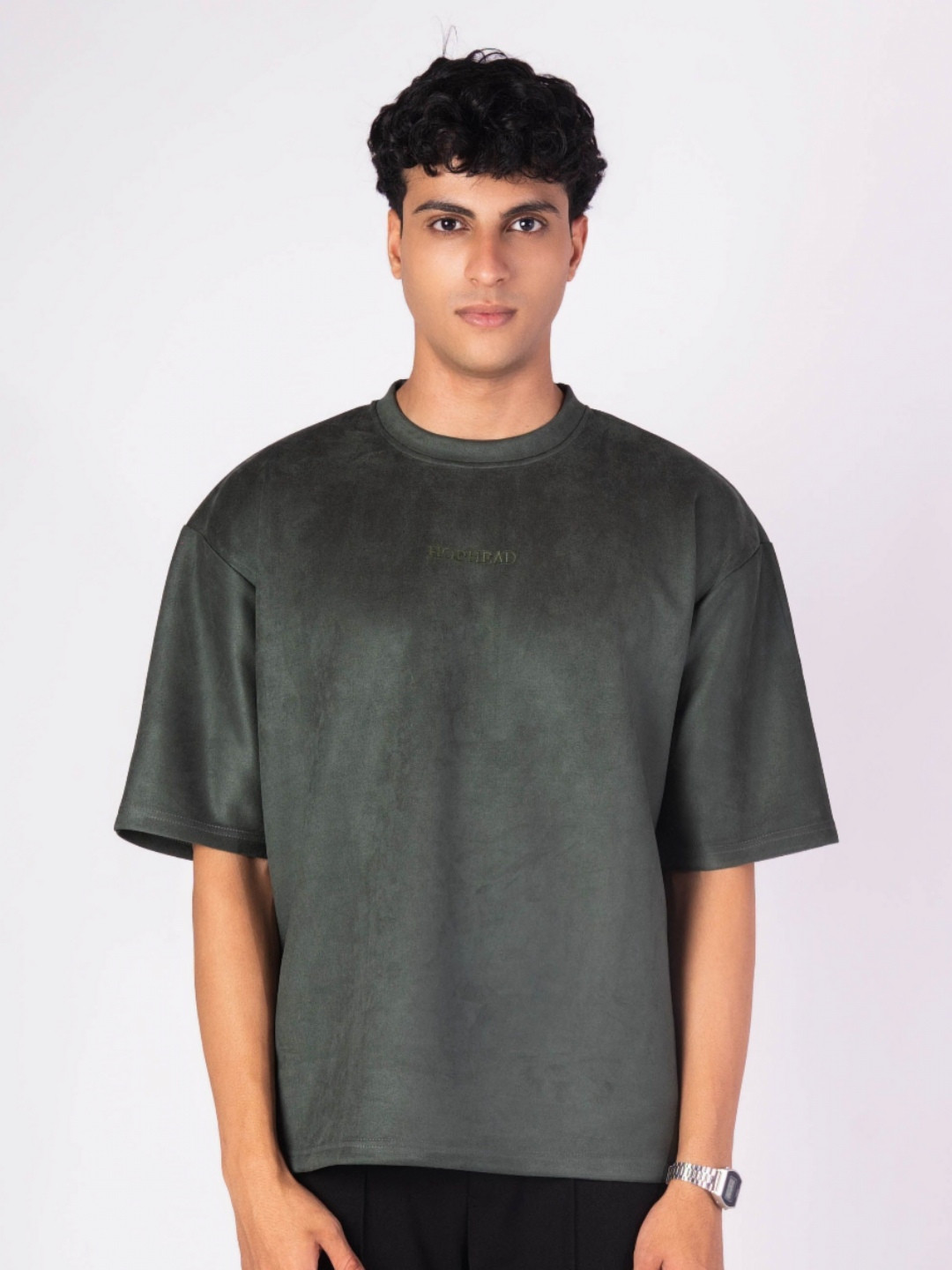 Hop Head Vineyard Green Embroidered Suede T-Shirt