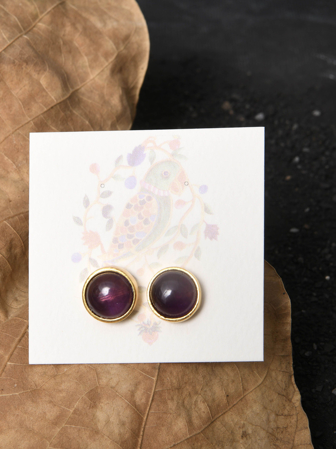 TOTAPARI Crown Chakra Gold-Plated Amethyst Stone Studded Circular Studs