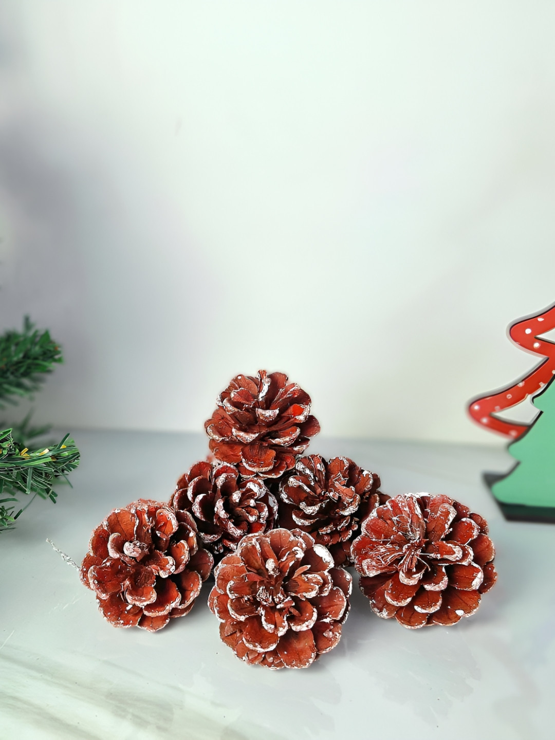 Ascension Brown & White 6 Pieces Pine Cone Festive Decor