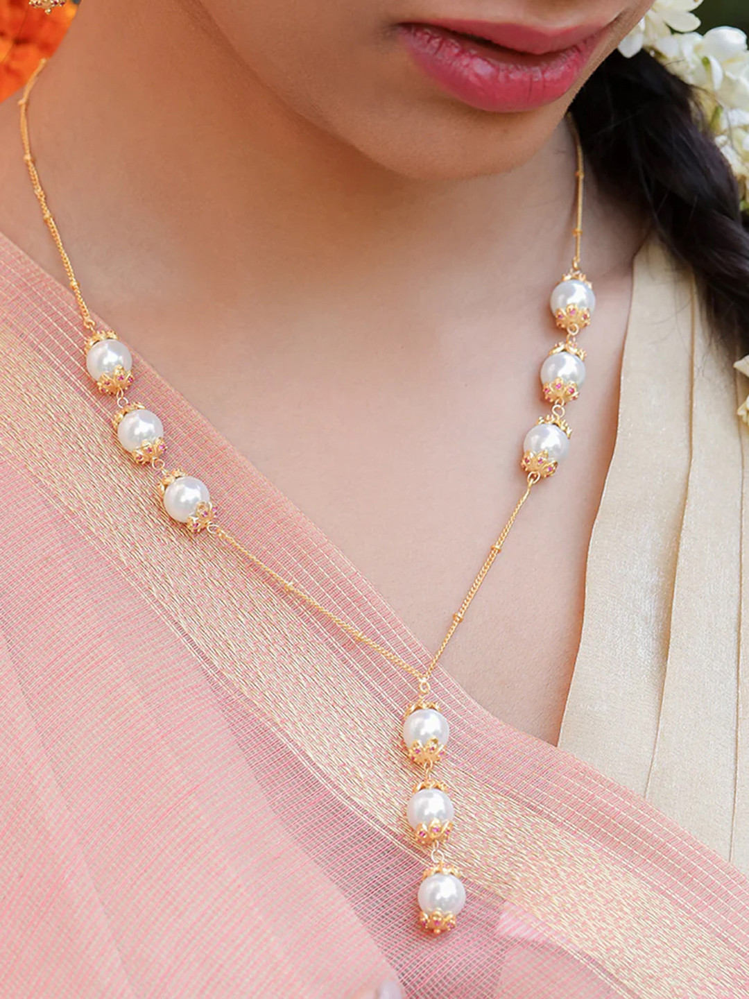 Unniyarcha 92.5 Silver Gold-Plated Pearl Necklace