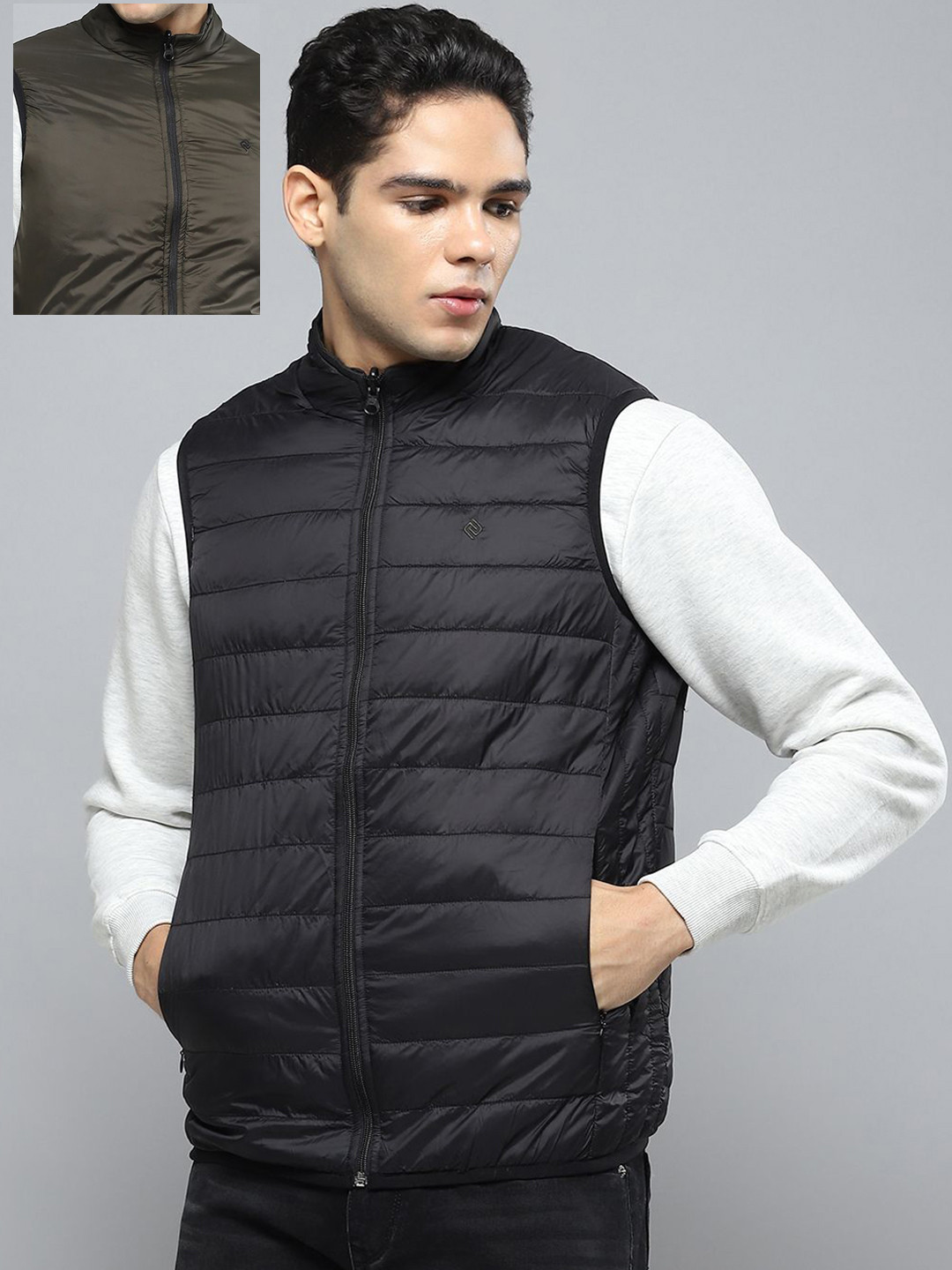 Cloak & Decker Men Mock Collar Solid Casual Puffer Reversible Jacket