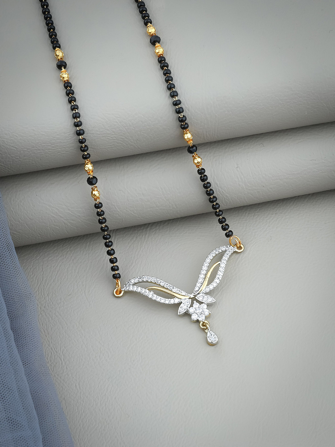 Wynona Gold-Plated American Diamond & Beaded Tanmaniya Mangalsutra