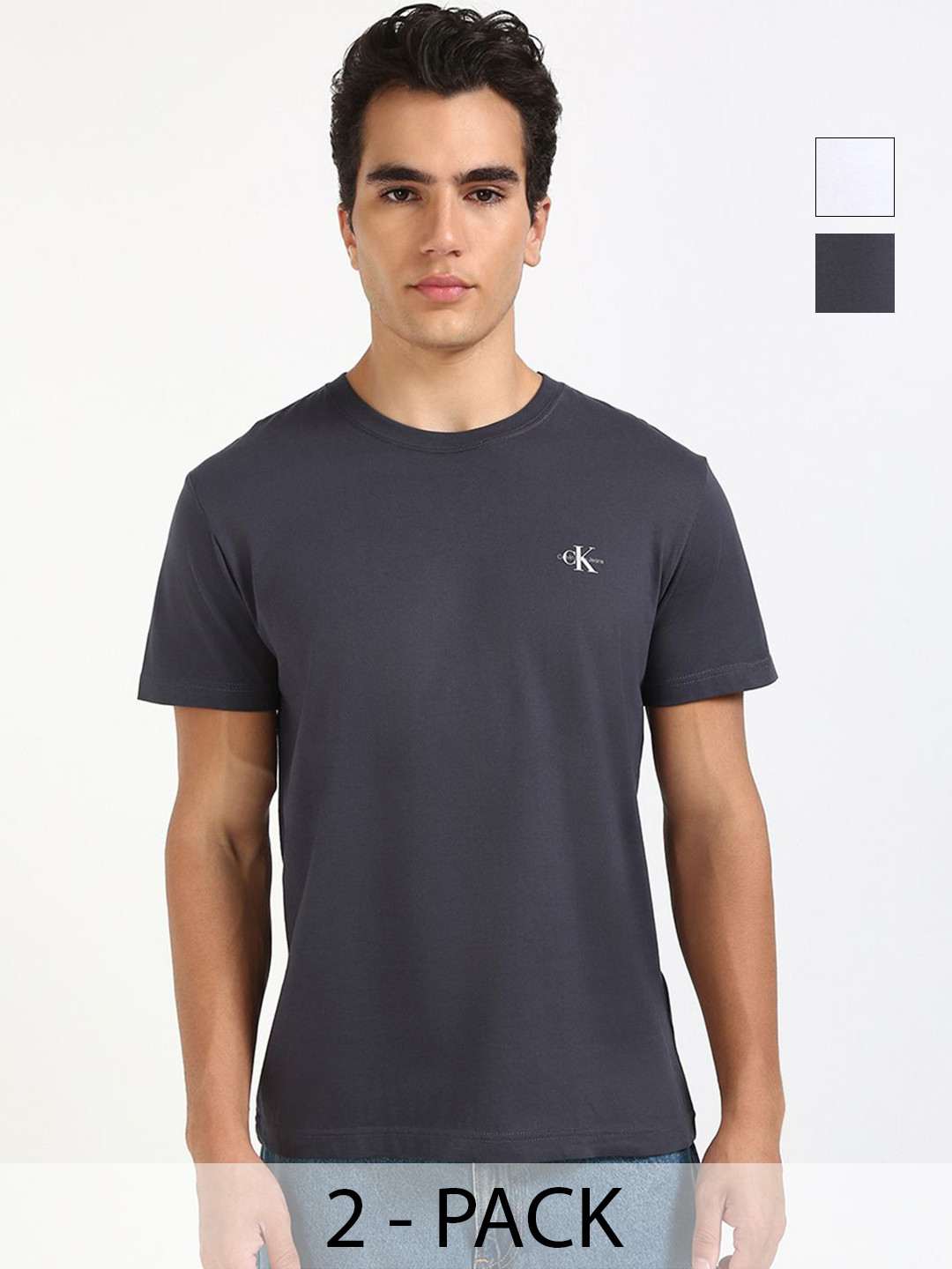 Calvin Klein Jeans Pack Of 2 Men Solid Round Neck Cotton T-shirts
