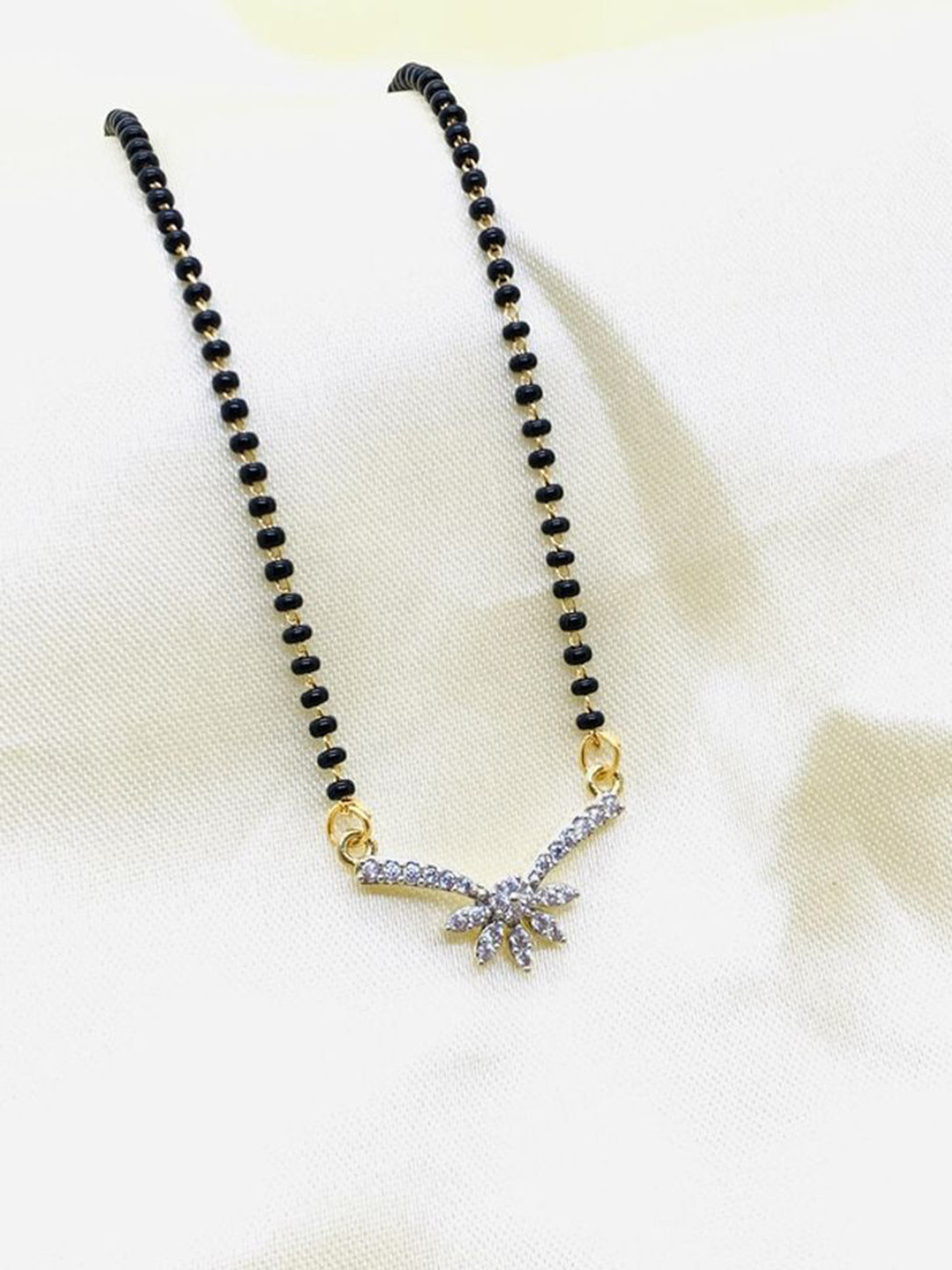 Wynona Gold-Plated American Diamond & Beaded Tanmaniya Short Mangalsutra