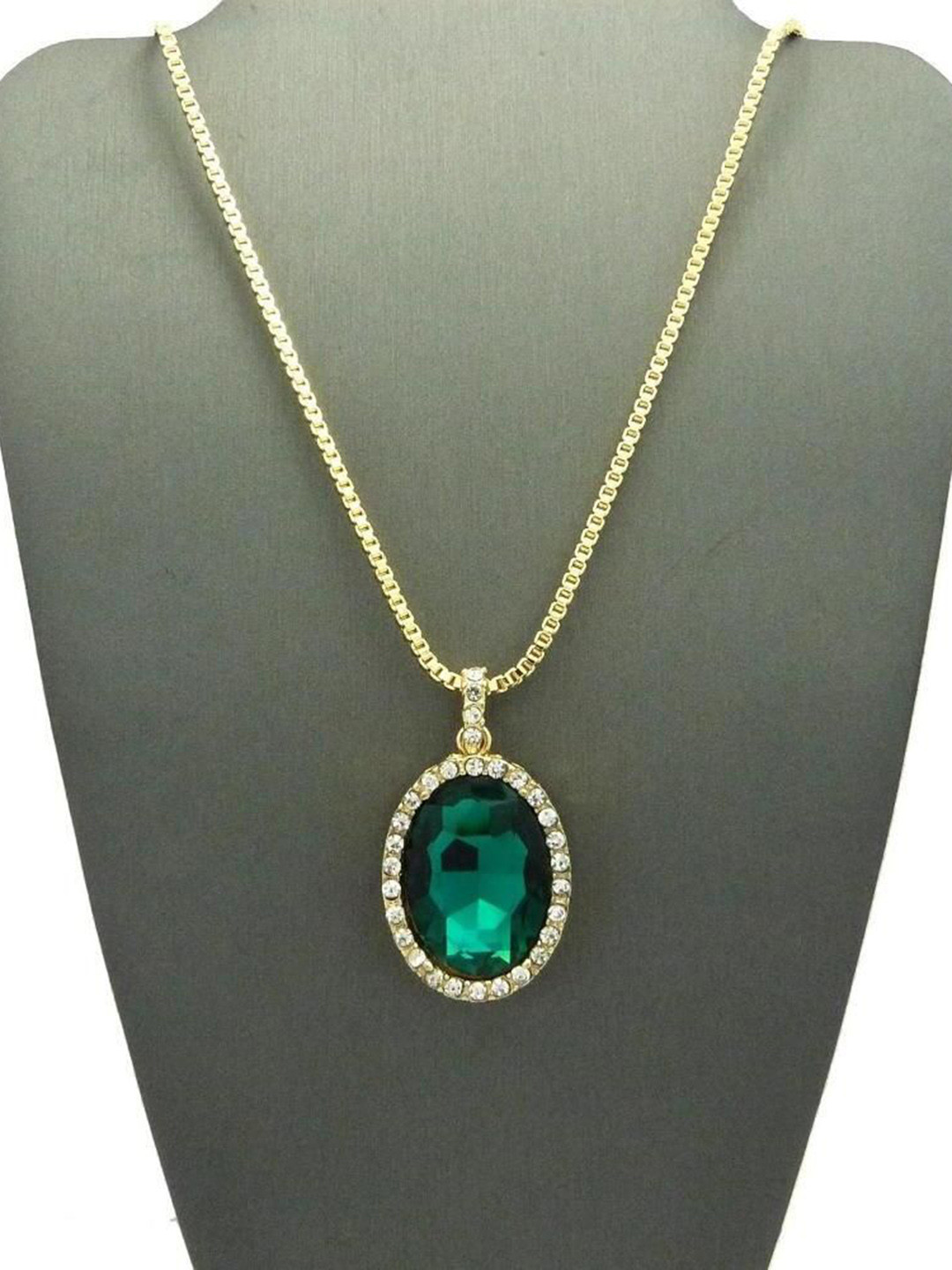 Gyaan Jewels Stone Studded Oval Shape Pendant With Chain