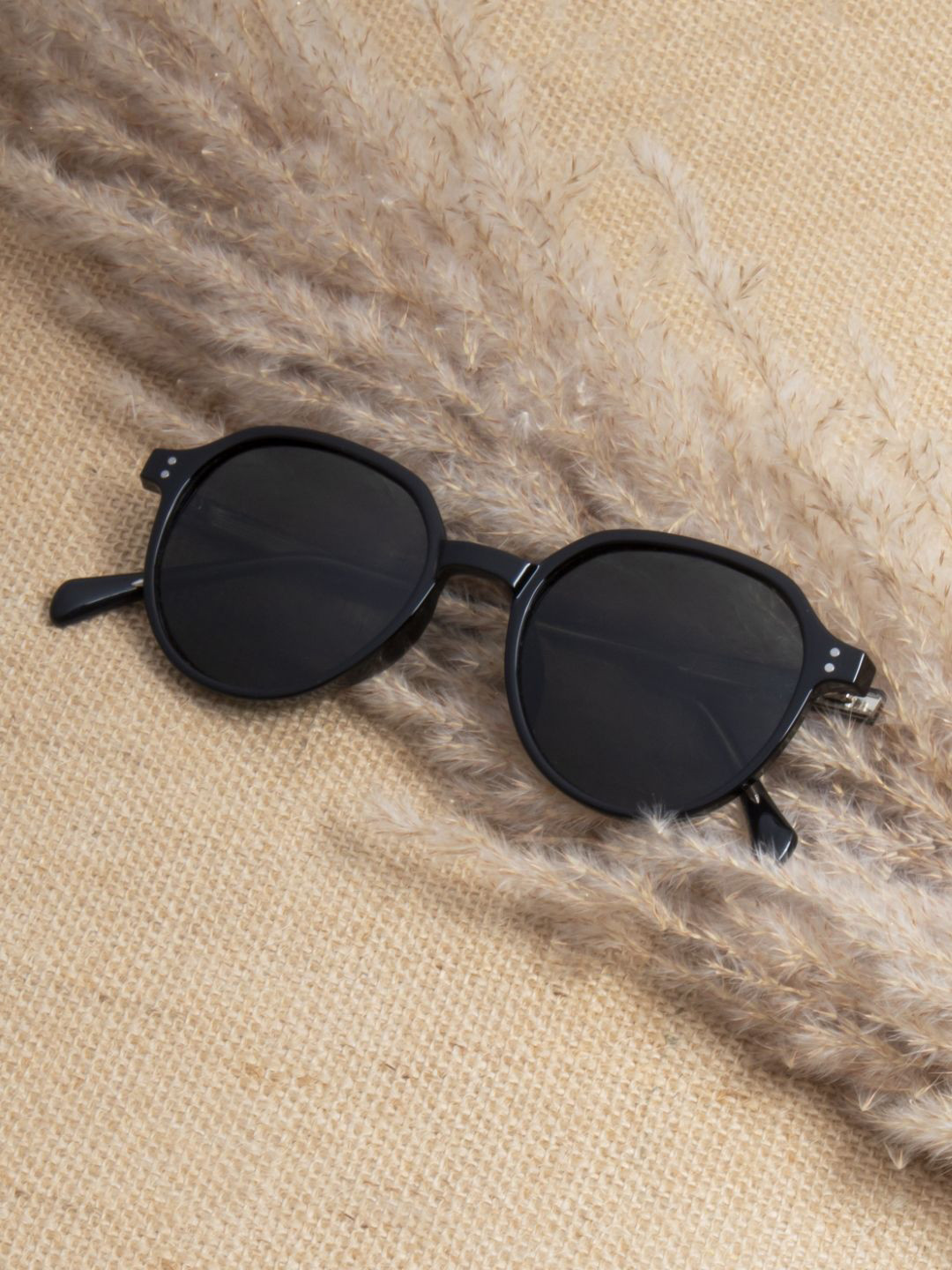 Ted Smith Unisex Black-Green Aesthetic Round Sunglasses For with Polarised Lens