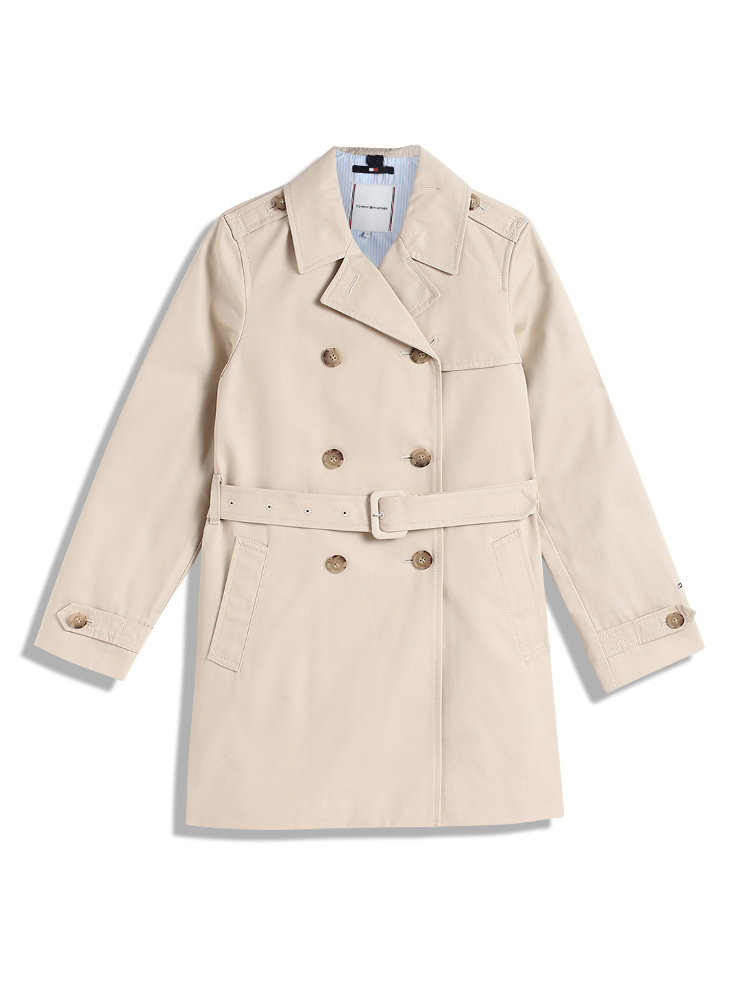 Tommy Hilfiger Girls Cotton Notched Lapel Collar Double-Breasted Trench Coat