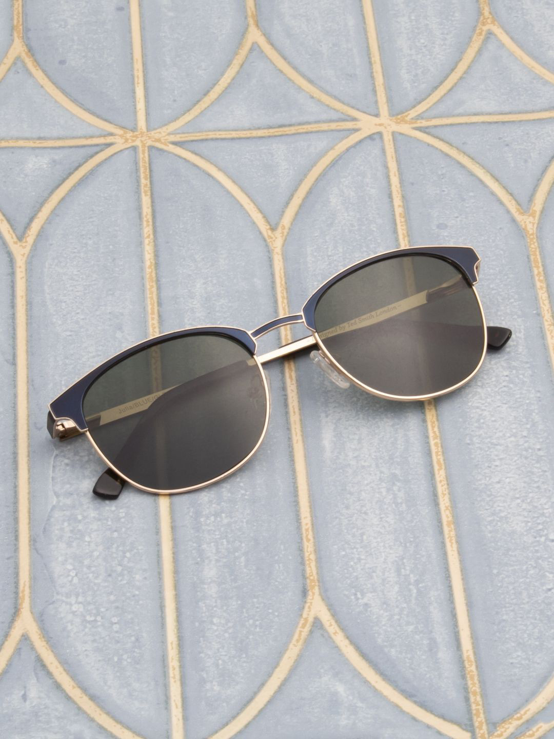 Ted Smith Unisex Blue-Green Polarised Lens Clubmaster Sunglasses