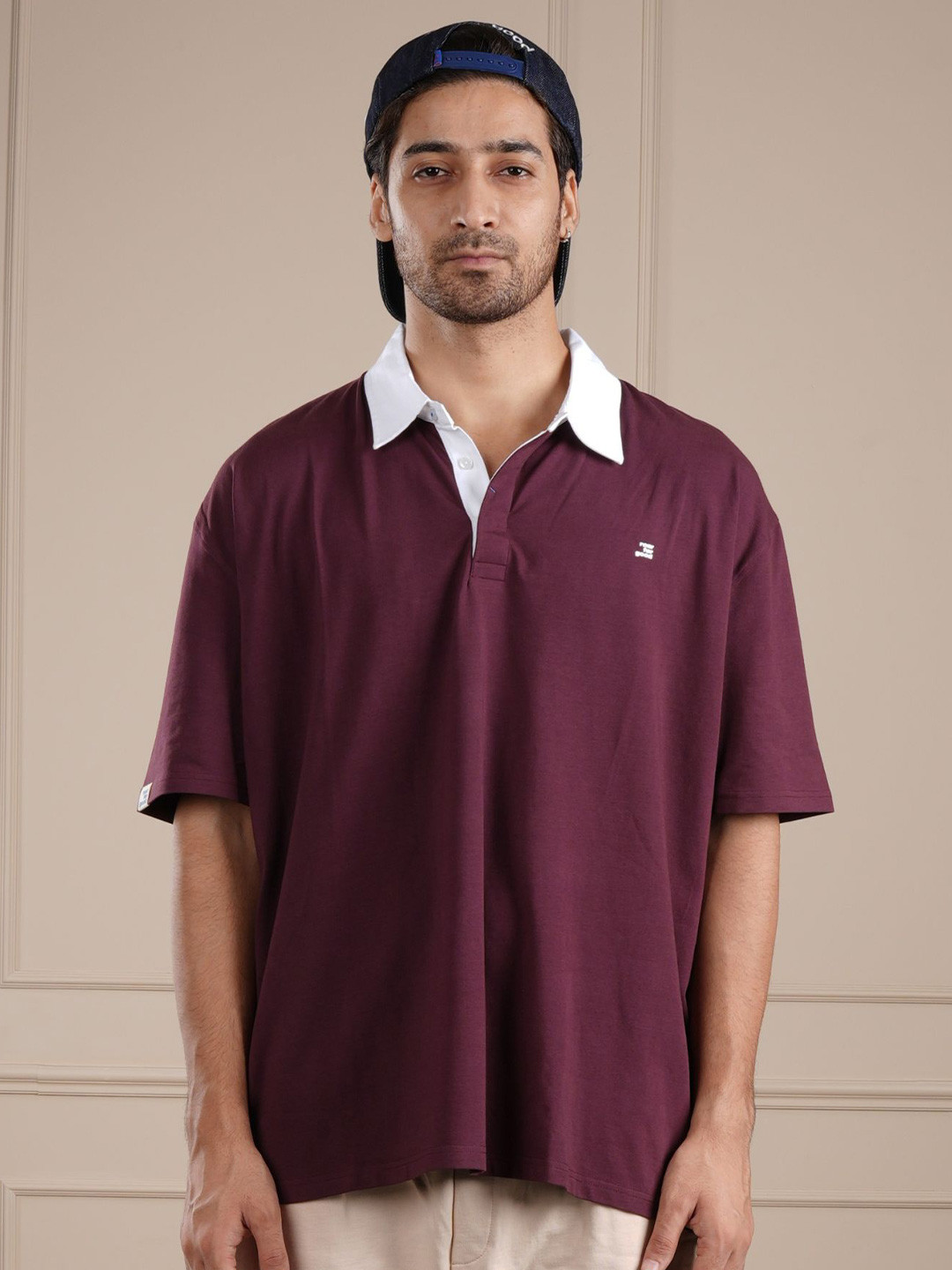 ROAR FOR GOOD Men Polo Collar Solid Organic Cotton Oversized T-shirt